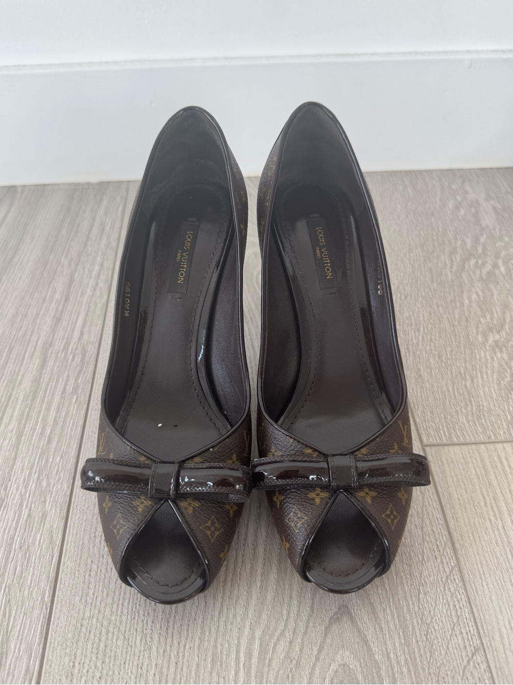 Louis Vuitton Dark Brown Monogram Peep-Toe Bow Pumps